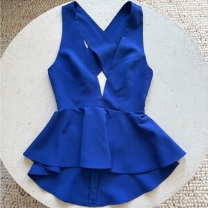 Elegant Blue Sleeveless Peplum Top